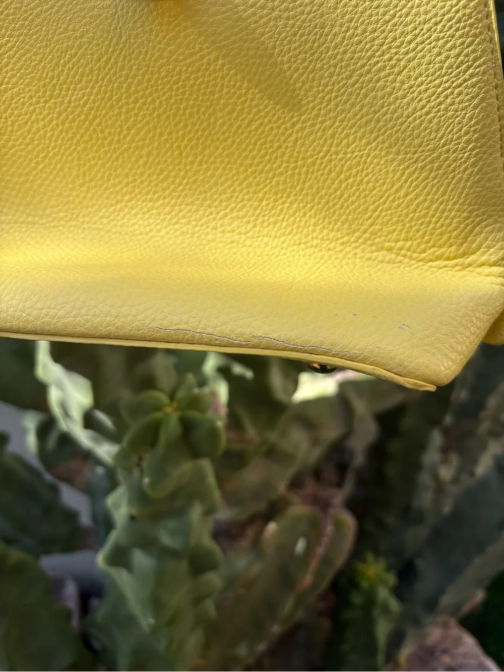 Yellow Tote Handbag with Beige Handles